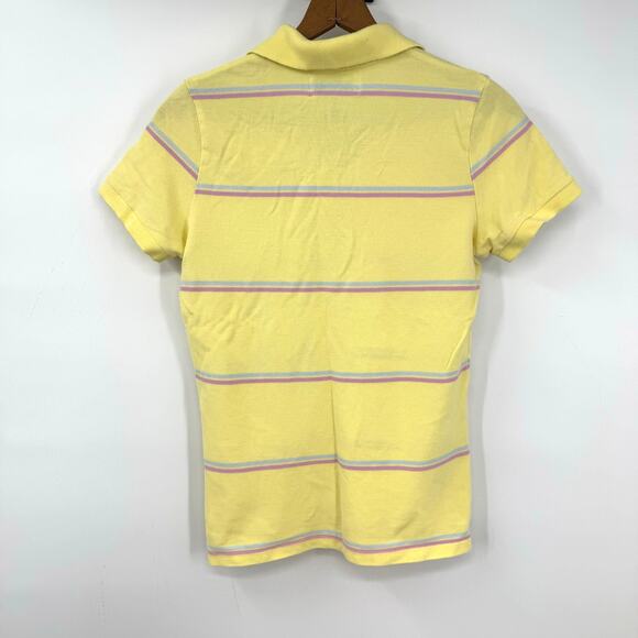 Vintage Abercrombie & Fitch Slim Fit Polo Shirt L Yellow Striped Fitted Y2K FLAW - Picture 4 of 6